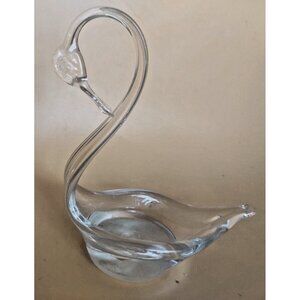 Duncan Miller Hand Blown Clear Glass Swan Trinket/Candy/Nut Bowl 7" x 7" x 3"